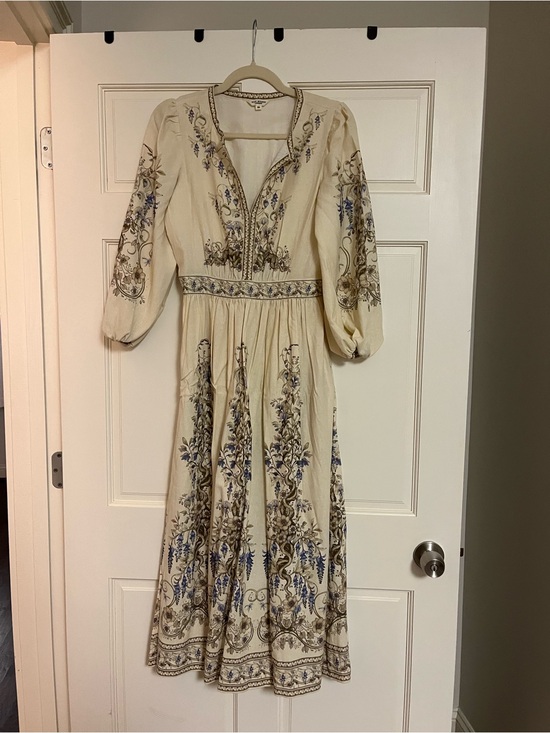 Max Studio Dresses & Skirts - Max Studio Cream Maxi Dress with Blue and Brown Floral Embroidery